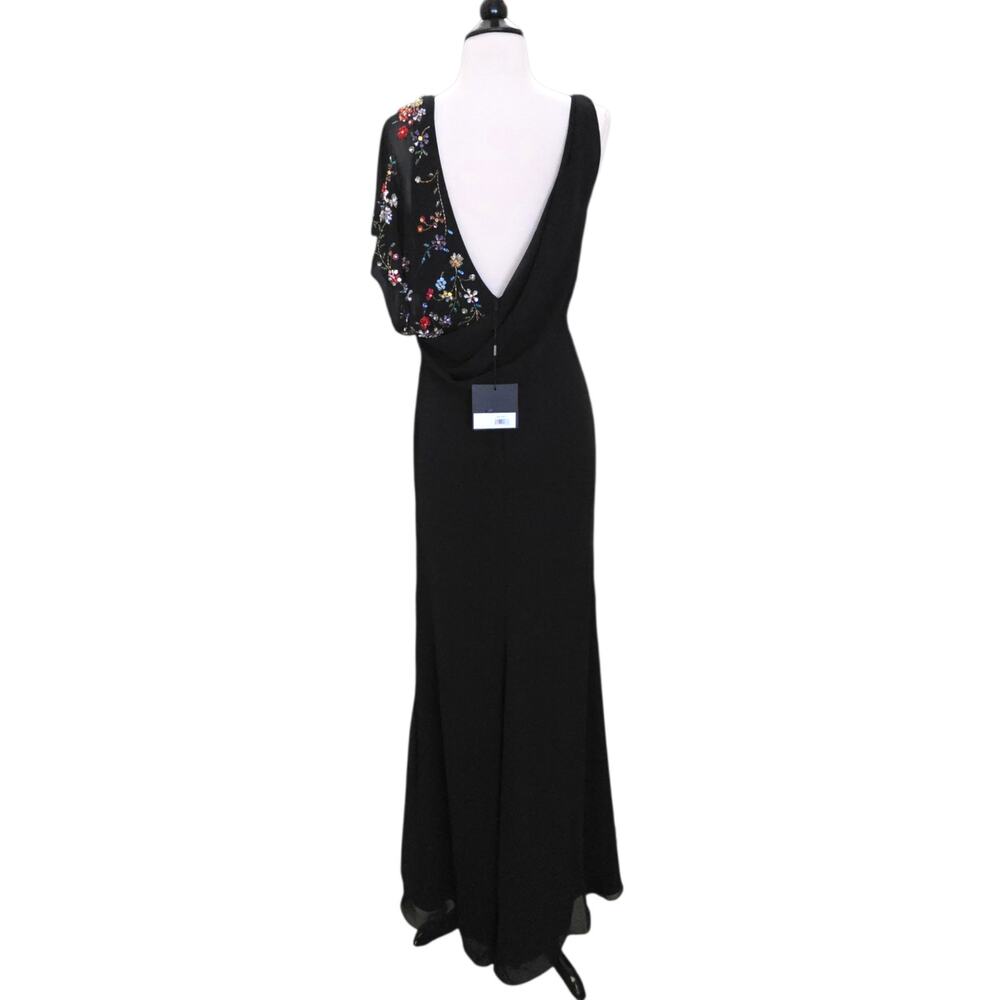 Mac Duggal Evening 26530 Beaded Floral Wrap 2 Gown Black Chiffon Embellished V - Picture 11 of 14